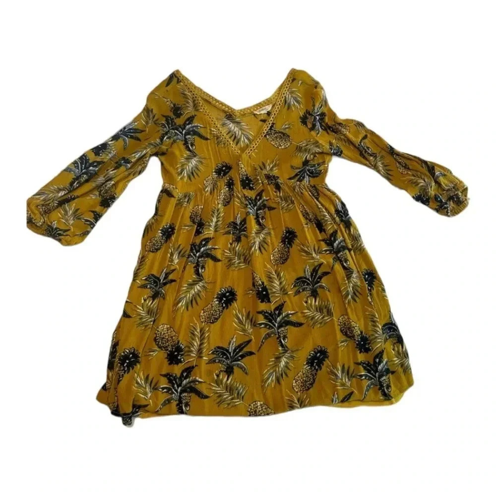 Pineapple print long sleeve dress